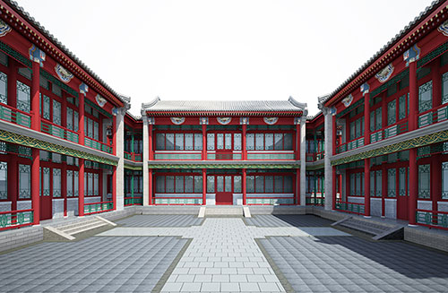 大朗镇北京四合院设计古建筑鸟瞰图展示
